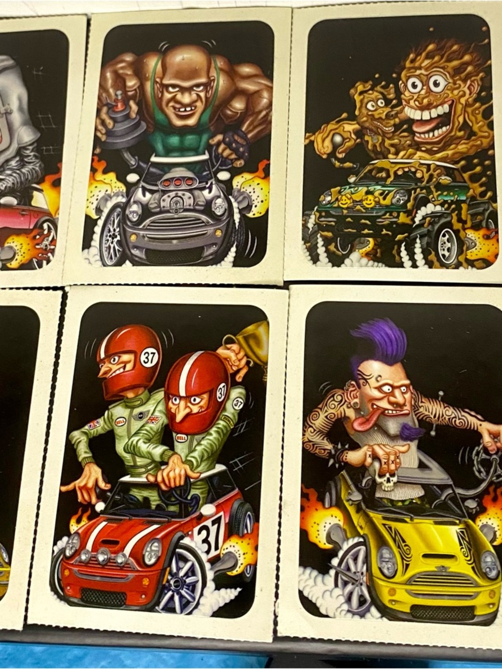 Set of Cartoon Racing Cards - Red & Yellow Designs